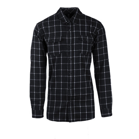 Windowpane 2-Pocket Long-Sleeve Flannel Shirt // Navy + White (S)