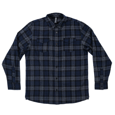 Plaid 2-Pocket Long-Sleeve Flannel Shirt // Navy (S)