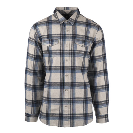 Plaid 2-Pocket Long-Sleeve Flannel Shirt // Gray + Blue (S)