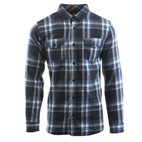 Plaid 2-Pocket Long-Sleeve Flannel Shirt // Blue + White (S)