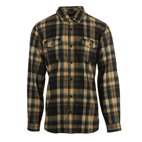 Plaid 2-Pocket Long-Sleeve Flannel Shirt // Khaki (S)