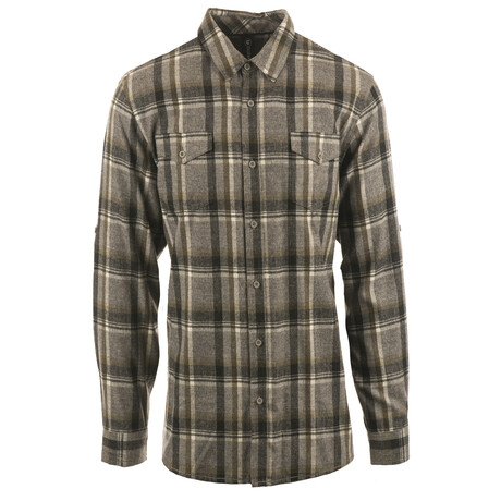 Plaid 2-Pocket Long-Sleeve Flannel Shirt // Gray + Olive (S)
