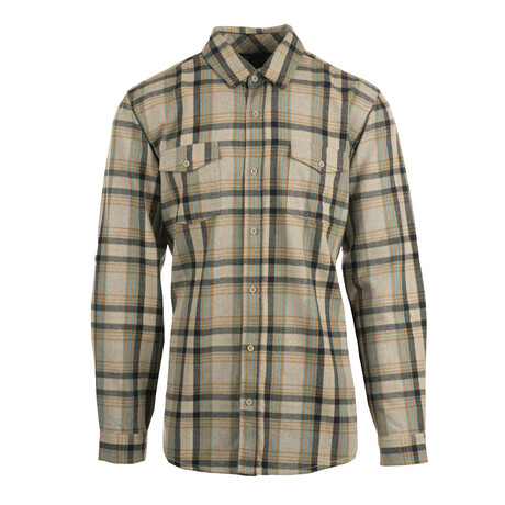 Plaid 2-Pocket Long-Sleeve Flannel Shirt // Stone (S)