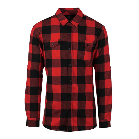 Checkered 2-Pocket Long-Sleeve Flannel Shirt // Red + Black (S)
