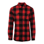 Checkered 2-Pocket Long-Sleeve Flannel Shirt // Red + Black (XL)