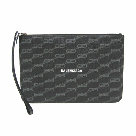 Balenciaga // PVC BB Monogram Logo Wristlet Pouch // Black // Pre-Owned