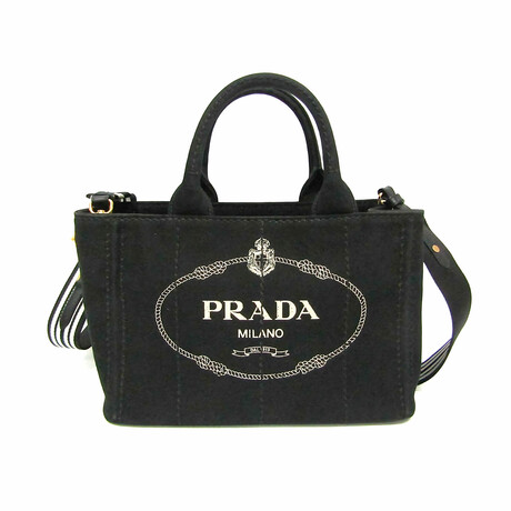 Prada // Denim Canvas Canapa Logo-Print Tote // Nero + Talco // Pre-Owned