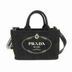 Prada // Denim Canvas Canapa Logo-Print Tote // Nero + Talco // Pre-Owned
