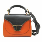 Tod's // Leather T Timeless Top Handle Shoulder Bag // Black + Orange + Rose-Beige // Pre-Owned