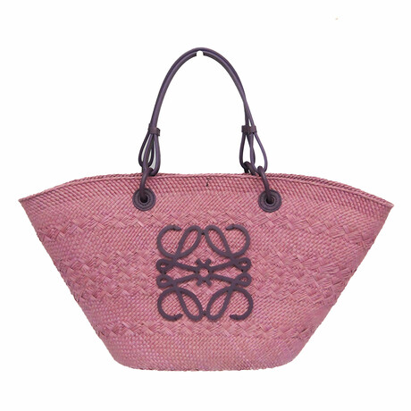 Loewe // Iraca Palm + Leather Anagram Basket Tote Bag // Rose + Purple // Pre-Owned
