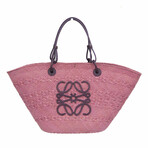 Loewe // Iraca Palm + Leather Anagram Basket Tote Bag // Rose + Purple // Pre-Owned