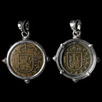 Spanish Copper "Pirate" Coin Dated 1619 // Silver Pendant With Garnets