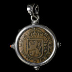 Spanish Copper "Pirate" Coin Dated 1619 // Silver Pendant With Garnets