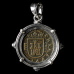 Spanish Copper "Pirate" Coin Dated 1619 // Silver Pendant With Garnets