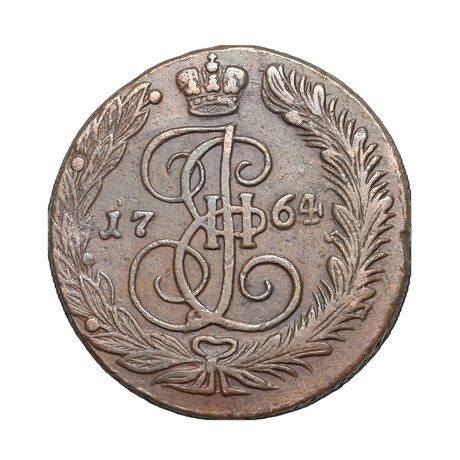 Catherine the Great of Russia // Huge Copper Coin Dated 1764