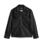 Snap Front Crinkle Leather Jacket // Black (46)