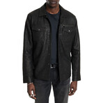 Snap Front Crinkle Leather Jacket // Black (46)