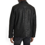 Snap Front Crinkle Leather Jacket // Black (46)