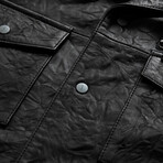 Snap Front Crinkle Leather Jacket // Black (46)