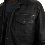 Snap Front Crinkle Leather Jacket // Black (46)