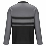 Striped Long-Sleeve Polo Shirt // Gray (S)