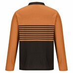 Striped Long-Sleeve Polo Shirt // Orange (XS)
