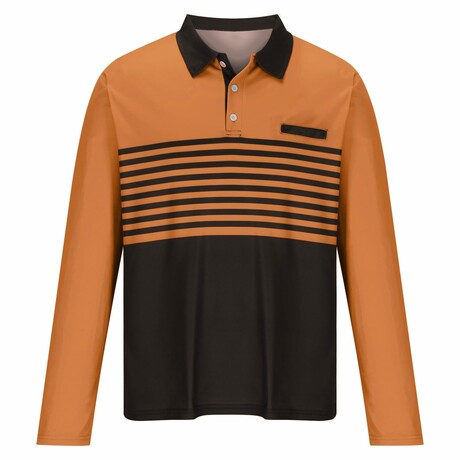 Striped Long-Sleeve Polo Shirt // Orange (XS)