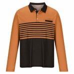 Striped Long-Sleeve Polo Shirt // Orange (XS)
