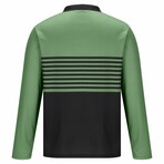 Striped Long-Sleeve Polo Shirt // Green (M)
