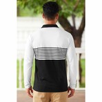 Striped Long-Sleeve Polo Shirt // White (M)