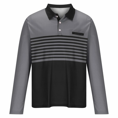 Striped Long-Sleeve Polo Shirt // Gray (XS)