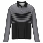 Striped Long-Sleeve Polo Shirt // Gray (S)