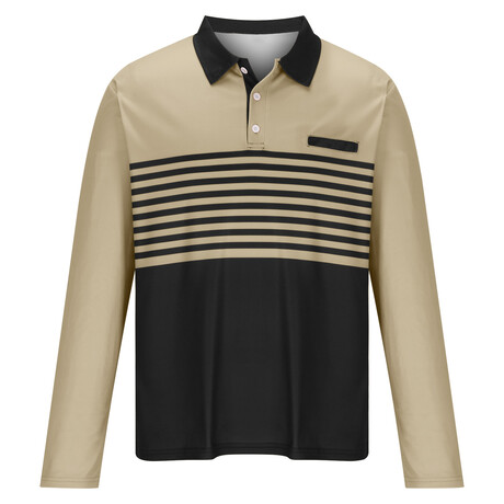 Striped Long-Sleeve Polo Shirt // Khaki (XS)