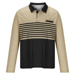 Striped Long-Sleeve Polo Shirt // Khaki (XS)