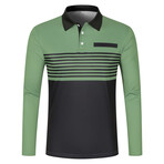 Striped Long-Sleeve Polo Shirt // Green (M)