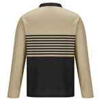 Striped Long-Sleeve Polo Shirt // Khaki (XS)