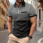 Striped Quarter-Zip Short-Sleeve Polo Shirt // Gray (2XL)