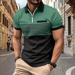 Striped Quarter-Zip Short-Sleeve Polo Shirt // Green (L)
