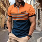 Striped Quarter-Zip Short-Sleeve Polo Shirt // Orange (L)