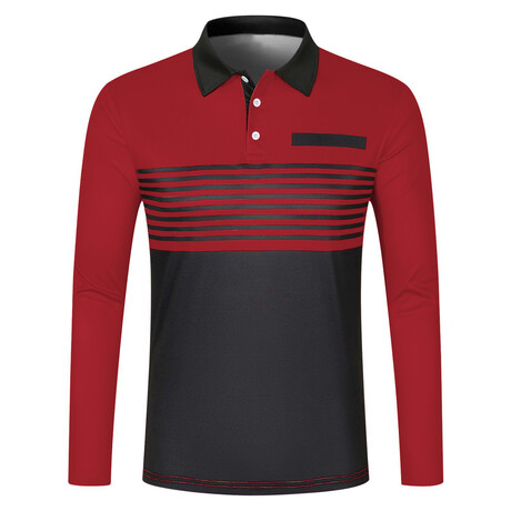 Striped Long-Sleeve Polo Shirt // Red (XS)
