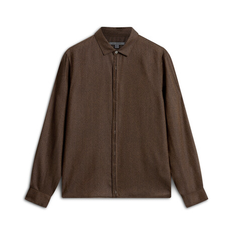 Concealed Button Pleated Placket Shirts // Lt Chocolate (S)