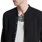 Multi Button Band Collar Shirt // Black (M)