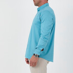Solid Long-Sleeve Button-Up Shirt // Cyan (S)