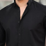 Solid Long-Sleeve Button-Up Shirt // Black (S)