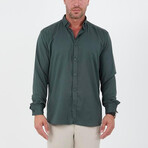 Solid Long-Sleeve Button-Up Shirt // Pine Green (M)