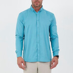 Solid Long-Sleeve Button-Up Shirt // Cyan (S)
