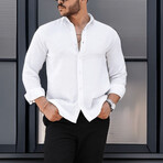 Solid Textured Long-Sleeve Button-Up Shirt // White (2XL)