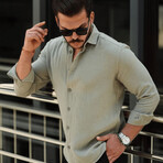 Solid Textured Long-Sleeve Button-Up Shirt // Light Khaki (L)