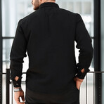 Solid Textured Long-Sleeve Button-Up Shirt // Black (S)