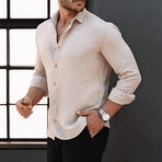 Solid Textured Long-Sleeve Button-Up Shirt // Beige (L)